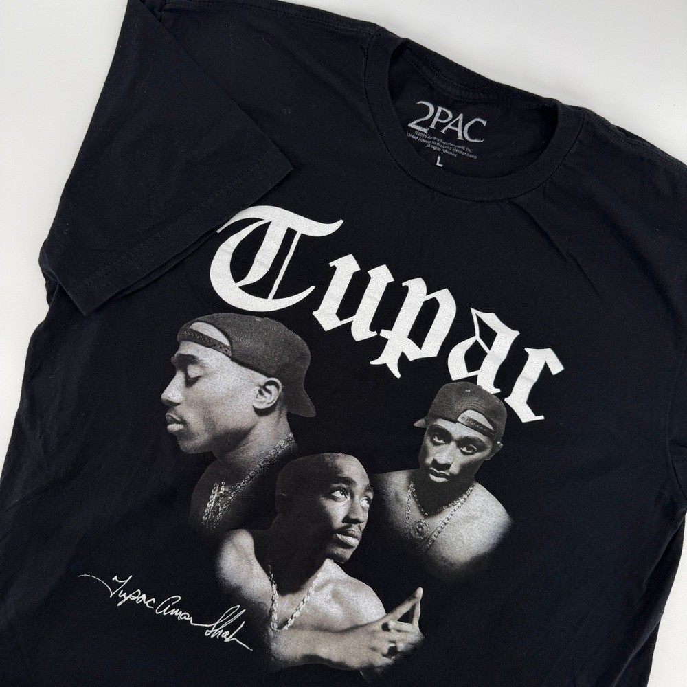 2Pac Graphic T-Shirt Mens Large Black Short Sleeve Hip Hop Rap Tee 90s Street